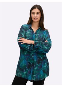 Langarmbluse sheego, Damen, Gr. 44, blau (tiefblau, bedruckt), 100% Viskose, bedruckt, gebl&uuml;mt, gemustert, mehrfarbig, Blusen Langarmbluse