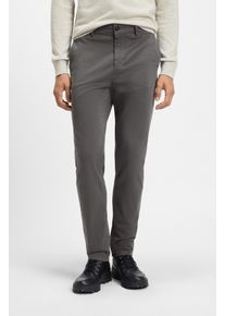 Chinohose BOSS Orange "Tapered-fit", Herren, Gr. 36, L&auml;nge 32, grau (020_grau), Web, Obermaterial: 97% Baumwolle, 3% Elasthan, unifarben, gerade, unten schmal lang, Hosen Chinohose, Aus komfortabler Stretch-Baumwolle und mit BOSS Logo hinten