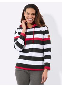 Damen Sweatshirt in innen angerauter Qualit&auml;t in rot-schwarz-geringelt ,Gr&ouml;&szlig;e 54, WITT, 100% Baumwolle