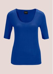 Madeleine Mode Kurzarmshirt MADELEINE "Shirt Sommerliches Basicshirt mit Rundhalsausschnitt", Damen, Gr. 48, blau (royalblau), Obermaterial: 95% Viskose CV. 5% Elasthan EL., Modern, normal, U-Boot-Ausschnitt, Shirts Kurzarmshirt