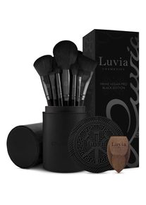 Luvia Cosmetics Kosmetikpinsel-Set &raquo;PRIME VEGAN PRO - BLACK&laquo; Mit 12 Pinseln aus Nurai-Haar, Schwamm und Reinigungsmatte, vegan.