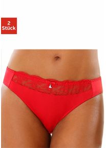 Slip NUANCE BY LASCANA, Damen, Gr. 48/50, rot (rot, wei&szlig;), Obermaterial: 92% Polyester, 8% Elasthan, Unterhosen Slip, mit sch&ouml;ner Stickereispitze, als Dessous-Set kombinierbar