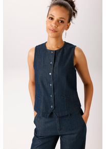 Kurzweste Aniston CASUAL, Damen, Gr. 48, blau (dunkelblau), Denim/Jeans, Obermaterial: 67% Baumwolle, 33% Lyocell, gemustert, figurumspielend taillenbedeckt, Rundhals, Westen Kurzweste, aus strukturiertem, weichen Denim - NEUE KOLLEKTION
