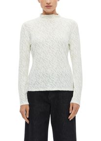 Langarmshirt s.Oliver BLACK LABEL, Damen, Gr. 38, ecru, Web, Obermaterial: 95% Polyester, 5% Elasthan, gemustert, normal h&uuml;ftbedeckend, Rundhals, abgesteppte Kante, Shirts Langarmshirt, mit Struktur-Muster und Stehkragen