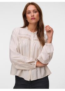 V&eacute;ro Moda Langarmbluse VERO MODA "VMCASEY LS LACE SHIRT WVN NOOS", Damen, Gr. S, beige (pumice stone), Web, Obermaterial: 75% Viskose, 25% Nylon, unifarben, regular fit normal, Blusen Langarmbluse, Viskosemischung, regular fit