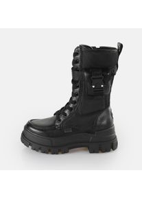 Stiefel Buffalo "ASPHA COM HI", Damen, Gr. 42, schwarz, Lederimitat, Nylon, Schuhe Stiefel, Stiefel mit Profilsohle und kleinem T&auml;schchen