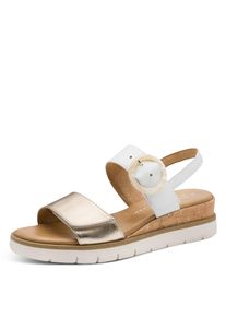 Keilsandalette Marco Tozzi, Damen, Gr. 41, wei&szlig;, goldfarben, Lederimitat, gl&auml;nzend, Schuhe Keilsandalette, Riemchensandale, Sommerschuh in veganer Verarbeitung