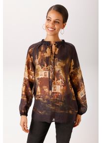 Schlupfbluse Aniston CASUAL, Damen, Gr. 48, dunkelbraun, braun, hellbraun, beige, hellbeige, rot, gr&uuml;n, orange, Web, Obermaterial: 85% Lyocell, 15% Polyester, bedruckt, leicht transparent, l&auml;ssig geschnitten Po-bedeckend, V-Ausschnitt, Raglan&auml;rmel elastischer Bund mit Gummizug, Blusen Schlupfbluse, mit nostalgischen Stadt-Bild bedruckt - NEUE KOLLEKTION