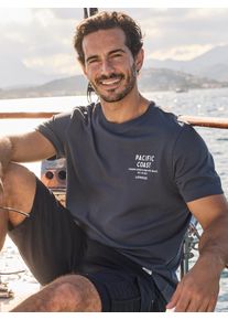 T-Shirt Lerros "Sportliches T-Shirt aus Baumwolle mit Brust- und R&uuml;ckenprint", Herren, Gr. XL, lava grau, 100% Baumwolle, Rundhals, Shirts T-Shirt