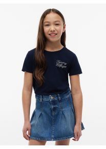 T-Shirt Tommy Hilfiger, M&auml;dchen, Gr. 3 (98), blau (schwarz night navy), Single Jersey, Obermaterial: 60% Baumwolle, 40% Polyester, unifarben, regular fit normal, Rundhals, eingesetzt abgesteppte Kante, Shirts T-Shirt, Kinder bis 16 Jahre