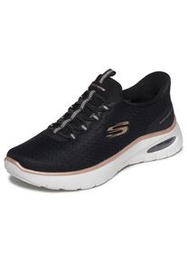 Slip-On Sneaker Skechers "SKECH-AIR SUMMITS", Damen, Gr. 38, schwarz (schwarz, ros&eacute;goldfarben), Textil, Schuhe Slip-On Sneaker, Schlupfschuh, Halbschuh, Freizeitschuh mit Air-Cooled Memory Foam