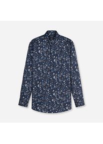 Langarmhemd OLYMP "Luxor", Herren, Gr. 45, N-Gr, marine, Web, Obermaterial: 100% Baumwolle, tailliert normal, 2-Knopf-Manschette, Hemden Langarmhemd, Businesshemd, Kentkragen, Modern Fit