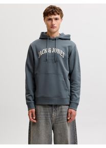 Jack & Jones Kapuzensweatshirt JACK & JONES "JJEDENVER LOGO SWEAT HOOD SN", Herren, Gr. L, turbulence, angeraute Sweatware, Obermaterial: 80% Baumwolle, 20% Polyester, bedruckt, relaxed fit normal, Rundhals, Rippb&uuml;ndchen, Sweatshirts Kapuzensweatshirt, Baumwollmischung, relaxed fit