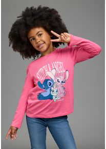 Langarmshirt Kidsworld "STITCH Shirt, Disney", M&auml;dchen, Gr. 152/158, pink, Single Jersey, Obermaterial: 100% Baumwolle, bedruckt, Basic h&uuml;ftlang, Rundhals, Shirts Langarmshirt, Langarm, Basic-Passform, mit Rundhalsausschnitt, bedruckt
