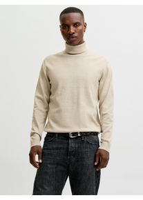 Jack & Jones Rollkragenpullover JACK & JONES "JJEBASIC mit hohem Tragekomfort", Herren, Gr. XS, beige (moonbeam detail:twisted), Strick, Obermaterial: 100% Baumwolle, meliert, normal, Rundhals, B&uuml;ndchen, Pullover Rollkragenpullover, Baumwolle, regular fit