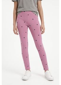 Leggings name it "NKFDAVINA AOP SWE LEGGING BRU NOOS", M&auml;dchen, Gr. 98, N-Gr, mauve orchid aop:with schwarz sapphire hearts, Jersey, Obermaterial: 95% Baumwolle, 5% Elasthan, bedruckt, lang, Hosen Leggings, mit Stretch, regular fit, angeraute Innenseite