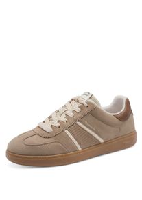 Plateausneaker Tamaris, Damen, Gr. 41, grau (taupe), Lederimitat, Textil, Veloursleder, kontrastfarbene Details, Schuhe Plateausneaker, Freizeitschuh, Halbschuh, Schn&uuml;rschuh mit gepolstertem Schaftrand