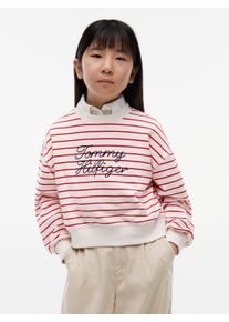 Sweatshirt Tommy Hilfiger, M&auml;dchen, Gr. 10 (140), primary rot stripes, Sweatware, Obermaterial: 78% Baumwolle, 18% Polyester, 4% Elasthan, gestreift, regular fit normal, Rundhals, eingesetzt B&uuml;ndchen, Sweatshirts Sweatshirt, Kinder bis 16 Jahre