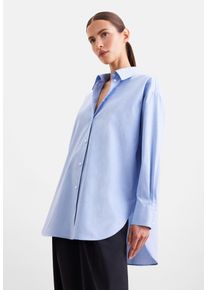 Hemdbluse Seidensticker, Damen, Gr. 5XL (50), blau (hellblau), 100% Baumwolle, unifarben, oversize, ohne Ausschnitt, Blusen Hemdbluse, 1/1 Kragen Uni