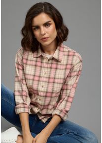 Hemdbluse Kangaroos, Damen, Gr. 34, rosa (rosa, natur), Flanell, Obermaterial: 100% Baumwolle, oversize h&uuml;ftbedeckend, &Auml;rmel mit &Auml;rmelschlitz 1-Knopf-Manschette, Blusen Hemdbluse, Oversize-Passform, Langarm mit 1-Knopf-Manschette und &Auml;rmelschlitz