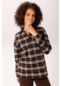 Hemdbluse Aniston CASUAL, Damen, Gr. 36, hellbeige, schwarz, braun, hellbraun, Flanell, Obermaterial: 100% Baumwolle, kariert, l&auml;ssig geschnitten Po-bedeckend, 1-Knopf-Manschette, Blusen Hemdbluse, im trendigen Karo-Dessin - NEUE KOLLEKTION