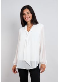 Langarmbluse Seidel Moden, Damen, Gr. 54, wei&szlig; (11,sanftes wei&szlig;), Single Jersey, Obermaterial: 100% Polyester. Futter: 95% Viskose, 5% Elasthan, unifarben, Basic, l&auml;ssig geschnitten h&uuml;ftbedeckend, V-Ausschnitt, abgesteppte Kante, Blusen Langarmbluse, mit V-Ausschnitt und Schal-Detail / MADE IN GERMANY