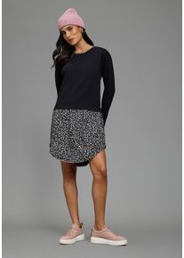 2-in-1-Kleid Laura Scott, Damen, Gr. 42, N-Gr, schwarz (schwarz, gemustert), Interlock, Obermaterial: 100% Baumwolle. Rock: 95% Viskose, 5% Elasthan, gemustert, figurumspielend kurz, Rundhals, Kleider 2-in-1-Kleid, aus Baumwolle, Viskose und Elasthan, figurumspielende Passform