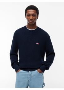 Strickpullover Tommy Jeans "TJM REGULAR BADGE SWEATER", Herren, Gr. S, schwarz night navy, Strick, Obermaterial: 100% Baumwolle, regular fit normal, Rundhals, Rippb&uuml;ndchen, Pullover Strickpullover