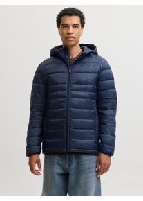 Jack & Jones Steppjacke JACK & JONES "JJEKINGSLEY LIGHT PUFFER HOOD NOOS", Herren, Gr. S, blau (navy blazer), Web, Obermaterial: 100% Nylon, unifarben, normal, ohne Ausschnitt, elastischer Bund, Jacken Steppjacke, Kunstfaser, mit Kapuze