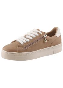 Tamaris, Damen, Sneaker Freizeitschuh, Schn&uuml;rer mit Rei&szlig;verschluss in veganer Verarbeitung, camel, 42, Eleganter Plateausneaker mit trendigen Pl&uuml;sch-