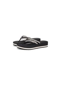 Tommy Hilfiger Zehentrenner &raquo;TH FLAG PRINT SUMMER SANDAL&laquo; Keilabsatz, Plateau, Sommerschuh, Dianette mit gestreifter Bandage schwarz-wei&szlig;, Gr&ouml;&szlig;e 36