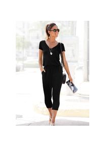 Lascana 7/8-Overall mit V-Ausschnitt, kurz&auml;rmliger Jumpsuit, Basic schwarz, Gr&ouml;&szlig;e 46
