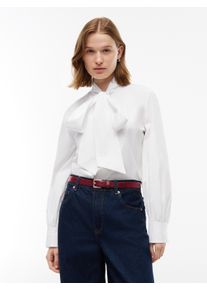 Langarmbluse Tommy Hilfiger "POPLIN BOW TIE LS SHIRT", Damen, Gr. 40, wei&szlig; (optic wei&szlig;), Web, Obermaterial: 100% Baumwolle, unifarben, normal, Manschette, Blusen Langarmbluse, Baumwolle