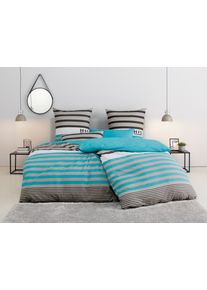 Bettw&auml;sche OTTO HOME "Majoran", blau (t&uuml;rkis), B/L: 155cm x 220cm, 1 Stk., 1 Stk., Biber, B/L: 80cm x 80cm, 2 Stk., Biber, Obermaterial: 100% Baumwolle, Bettw&auml;sche, Bettw&auml;sche, gestreifte Bettw&auml;sche in 4 Qualit&auml;ten, Marke H.I.S by OTTO home