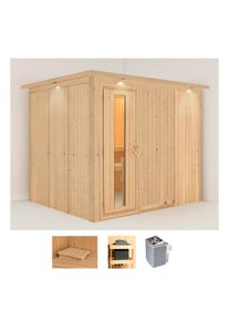 Sauna Karibu "Gitte", beige (naturbelassen), Saunaofen, integrierte Steuerung, 9 kW, Saunen, Sauna, Ofen 9 kW integr. Strg
