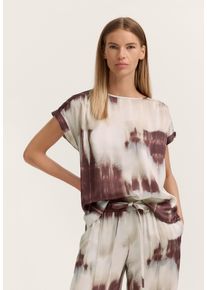 Kurzarmbluse Bugatti, Damen, Gr. 44, bunt (970, bordeaux), Sweatware, 100% Viskose, bedruckt, normal, Rundhals, Blusen Kurzarmbluse, mit grafischem Print aus Viskose