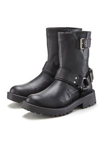 Lascana, Damen, Bikerboots mit trendigen Zierschnallen, Stiefel, Stiefelette, schwarz, 36, Stiefel im angesagten Biker-Look, mit trendigen 