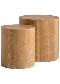 Xora Beistelltischset, Eichefarben, Holzwerkstoff, 2-teilig, rund, S&auml;ule, 30-38x34-39x30-38 cm, Wohnzimmer, Wohnzimmertische, Beistelltische