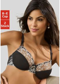 B&uuml;gel-BH NUANCE BY LASCANA, Damen, Gr. 85, Cup E, schwarz-wei&szlig; (schwarz, wei&szlig;, wei&szlig;), Spitze, Obermaterial: 68% Polyamid, 25% Polyester, 7% Elasthan, BHs B&uuml;gel-BH, mit Stickereispitze, als Dessous-Set kombinierbar, gro&szlig;e Gr&ouml;&szlig;en