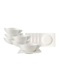 Villeroy & Boch Tasse VILLEROY & BOCH "Suppentassen mit Untertassen NewWave 450 ml 6er Set wei&szlig;", wei&szlig;, B:15cm H:9,6cm, Porzellan, Trinkgef&auml;&szlig;e, Tasse, Sp&uuml;lmaschinengeeignet, Mikrowellengeeignet