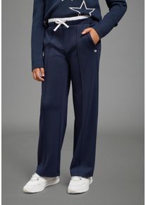 Stoffhose Kangaroos "Hose mit Deko-Bund in Kontrastfarbe von Kangaroos", M&auml;dchen, Gr. 164, N-Gr, marine, Milano Rib, Obermaterial: 76% Polyester, 20% Viskose, 4% Elasthan, unifarben, Basic lang, Hosen Stoffhose, L&auml;ssige Hose mit Doppelbund, gerade Beinform, normale Leibh&ouml;he