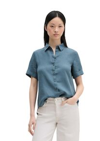 Marc O'Polo Kurzarmbluse MARC O'POLO, Damen, Gr. 44, blau (bright sea), Web, Obermaterial: 100% Leinen, regular fit normal, Blusen Kurzarmbluse, Leinenbluse regular mit breiter Kellerfalten im R&uuml;cken