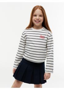 Langarmshirt Tommy Hilfiger, M&auml;dchen, Gr. 5 (110), wei&szlig; stripes, Single Jersey, Obermaterial: 100% Baumwolle, gestreift, regular fit normal, Rundhals, eingesetzt abgesteppte Kante, Shirts Langarmshirt, Kinder bis 16 Jahre