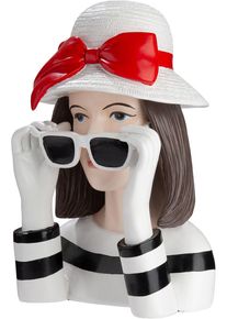 Skulptur Gilde "Figur Frau Lady Sophie", wei&szlig;, B:18cm H:28cm T:13,5cm, Kunstharz, Dekofiguren, Skulptur, Gestreiftes Design mit Sonnenbrille, Skulptur