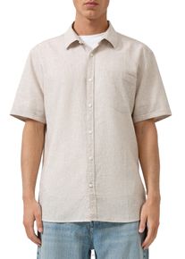 Kurzarmhemd QS, Herren, Gr. M, N-Gr, beige (beige melange), Web, Obermaterial: 55% Leinen, 45% Baumwolle, unifarben, normal h&uuml;ftbedeckend, Rundhals, Hemden Kurzarmhemd, aus Leinenmischung