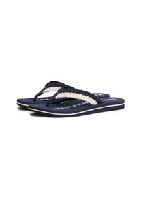 Zehentrenner Tommy Hilfiger "TH CROCHET SUMMER SANDAL", Damen, Gr. 36, blau (dunkelblau), Textil, Schuhe Zehentrenner, Dianette, Strandschuh in sommerlicher H&auml;keloptik