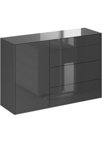 M&auml;usbacher Kommode M&Auml;USBACHER, grau (anthrazit matt lack nb, glas anthrazit glanz), B:131cm H:89cm T:42cm, Sideboards, Kommode, Kommode BHT 131/89/42 cm, Push to open, Front+Oberplatte=Glas