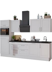 K&uuml;che Optifit "Ahus", grau (k&uuml;che: grau, front: hellgrau matt, korpus: hellgrau, arbeitsplatte: eichefarben struktur), B:280cm H:211,8cm T:60cm, Komplettk&uuml;chen-Sets, K&uuml;che, Breite 280 cm,wahlw. mit E-Ger&auml;ten,Soft Close Funktion,MDF Fronten