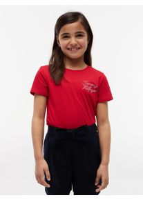 T-Shirt Tommy Hilfiger, M&auml;dchen, Gr. 12 (152), rot (primary rot), Single Jersey, Obermaterial: 60% Baumwolle, 40% Polyester, unifarben, regular fit normal, Rundhals, eingesetzt abgesteppte Kante, Shirts T-Shirt, Kinder bis 16 Jahre