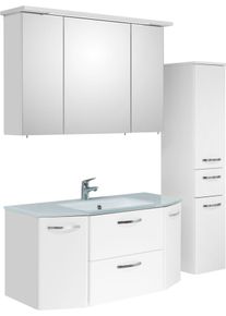 Badm&ouml;bel-Set SAPHIR "Quickset 326, 4-teilig, mit Glaswaschtisch", wei&szlig;, B:145cm H:200cm T:48cm, Spanplatte, Kastenm&ouml;bel-Sets, Badm&ouml;bel-Set, Badezimmer-Set mit Midischrank in Wei&szlig; Glanz